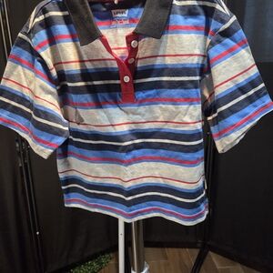 Levi's Blue, Gray & Red Striped Polo